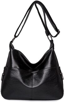 Pu Lederen Tassen Voor Vrouwen Grote Capaciteit Schoudertassen Herbruikbare Messenger Bags Vrouwelijke Handtassen Enkele Casual Totes zwart