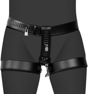 PU Lederen Vrouwelijke Kuisheidsriem met Beenbeperking - Zwart