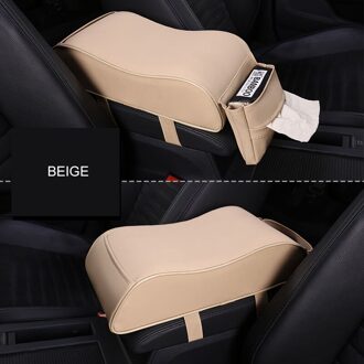 Pu Leer Auto Armsteun Box Pad Kussen Auto Middenconsole Arm Rest Zetel Doos Verhooging Zachte Pad Hand Ondersteuning Met opbergzakken Beige