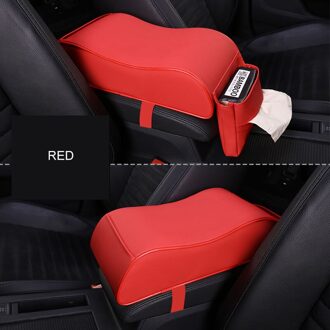 Pu Leer Auto Armsteun Box Pad Kussen Auto Middenconsole Arm Rest Zetel Doos Verhooging Zachte Pad Hand Ondersteuning Met opbergzakken Rood