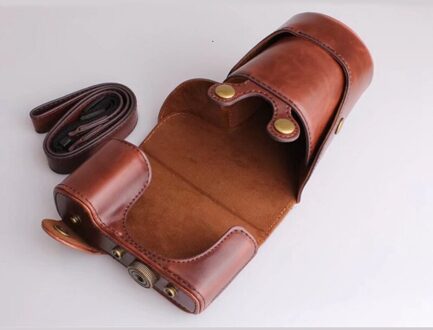 PU Leer Camera Tas Cover voor Voor Sony Alpha NEX-7 NEX-F3 met 18-55mm lens draagbare koffie kleur