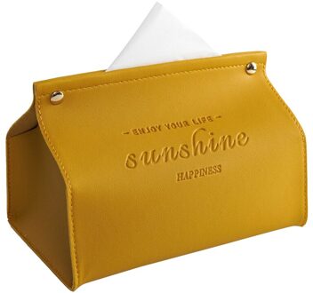 Pu Leer Tissue Case Box Eenvoudige Rechthoek Papier Houder Dispenser Desktop Storage Container Home Office Auto Accessoires geel