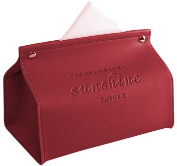 Pu Leer Tissue Case Box Eenvoudige Rechthoek Papier Houder Dispenser Desktop Storage Container Home Office Auto Accessoires rood