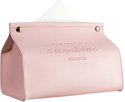 Pu Leer Tissue Case Box Eenvoudige Rechthoek Papier Houder Dispenser Desktop Storage Container Home Office Auto Accessoires roze