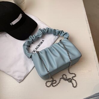 Pu Leer Vrouwen Schoudertas Mode Eenvoudige Handtas Kleine Cloud Crossbody Tas Blauw