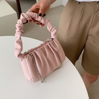 Pu Leer Vrouwen Schoudertas Mode Eenvoudige Handtas Kleine Cloud Crossbody Tas Roze