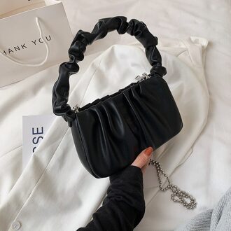 Pu Leer Vrouwen Schoudertas Mode Eenvoudige Handtas Kleine Cloud Crossbody Tas zwart