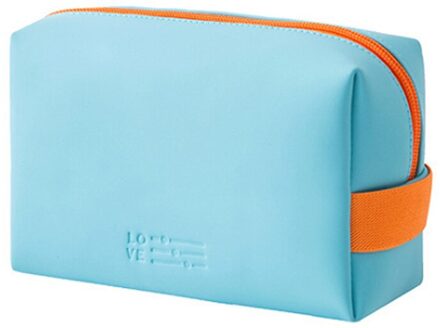 Pu Rits Cosmetische Tas Mode Vrouwelijke Reizen Make Pouch Draagbare Toilettas Opbergtas Snoep Kleur Waterdichte Tote Pocket lucht blauw