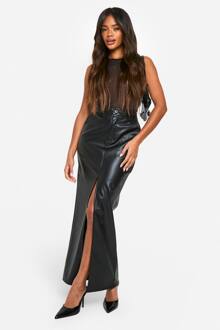 Pu Split Front Maxi Skirt, Black - 36