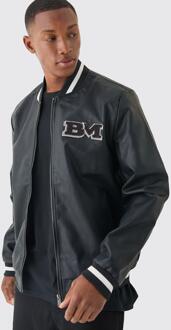 Pu Varsity Jacket Met Badge, Black - XL