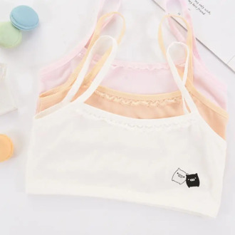 Puberty Girls Spaghetti Strap Training Bra Cute Cartoon Little Pig Underwear Wireless Bralette Scalloped Lace Splicing Camisole