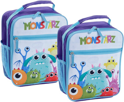 Puckator 2x Stuks Draagbare lunch koeltas Monstarz print 21 x 11 x 25 cm - 5.8 L - Koeltas Multikleur