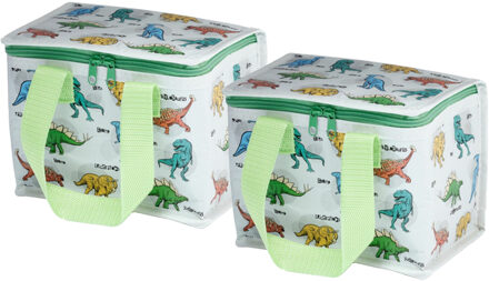 Puckator 2x Stuks Kleine lunch koeltas - Dinosaurus print - 21 x 16 x 14 cm - 4,7 liter - Koeltas Multikleur