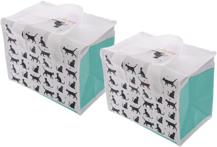 Puckator 2x Stuks Kleine lunch koeltas katten print 16 x 21 x 14 cm - 4,7 liter - Koeltas Multikleur