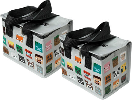 Puckator 2x Stuks Kleine lunch koeltas - Minecraft print - 21 x 15 x 14 cm - 4,4 liter - Koeltas Multikleur