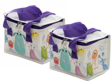 Puckator 2x Stuks Kleine lunch koeltas Monstarz print 16 x 21 x 14 cm - 4,7 liter - Koeltas Multikleur