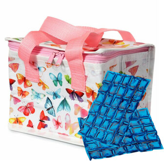 Puckator Kleine lunch koeltas met 2x flexibel koelelement - Vlinder print - 4,4 liter - Koeltas Multikleur