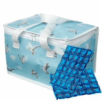 Puckator Kleine lunch koeltas met 2x flexibel koelelement - Zeemeeuw print - 11,6 liter