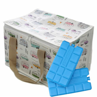 Puckator Kleine lunch koeltas met 2x koelelement - Camping print - 12 liter - Koeltas Multikleur