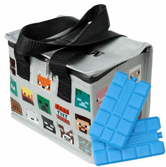 Puckator Kleine lunch koeltas met 2x koelelement - Minecraft print - 4,4 liter