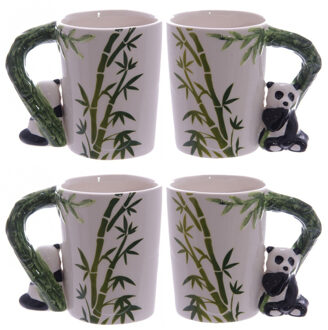 Puckator Koffiemok panda beer - 4x - met ornament - 280 ML - drinkbeker - dieren thema