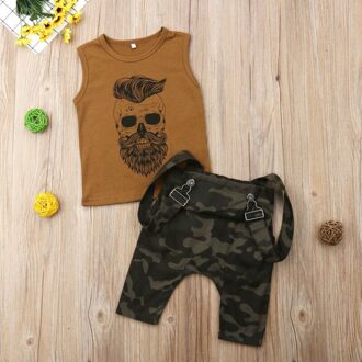 Pudcoco Baby Boy Cartoon Print Vest Top T-shirt + Camouflage Overalls Casual 2Pc Outfit Kinderen Jongen Kleding 1-6Y 5 6Years