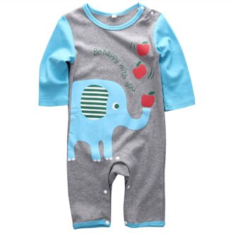 Pudcoco Baby Jongens Rompertjes Lange Mouw Rompertjes Voor Baby Olifant Print Katoen Unisex A / 6m