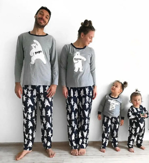 Pudcoco Christmas Casual Family Matching Pajamas Set Women Men Baby Kids Bear Print Sleepwear Nightwear Autumn Winter Clothes