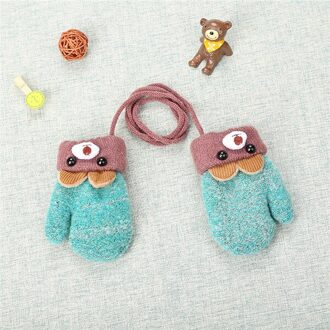 PUDCOCO Kinderen Baby Meisje Jongen Leuke Cartoon Beer Oren Handschoenen Herfst Winter Dikke Vinger Wanten Met Lanyard 0-3Y