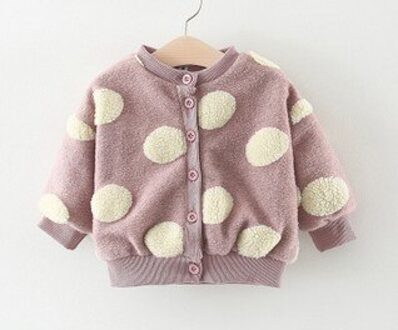Pudcoco Peuter Baby Meisje Winter Herfst Warm Leuke Zoete Fleece Jas Ronde Stippen Knoppen Lange Mouwen Jas Bovenkleding 0-4 Jaar Paars / 2-4Y