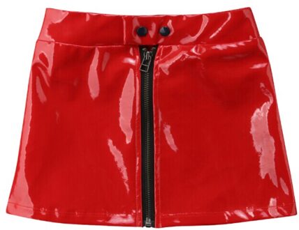 Pudcoco Peuter Baby Meisjes Cool Rits Rok Pailletten PU Lederen Mini Rok Outfits Zomer Bling Kleding Rood / 4T