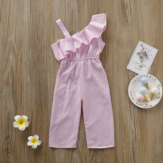 Pudcoco Zomer Baby Baby Kids Meisjes Romper Jumpsuit Off Shoulder Kleding Outfits Set Gestreepte Playsuit Roze / 18m