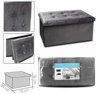 Puff chest stool for folding storage multi-function velvet. Measures 38x76x38 cm Gray