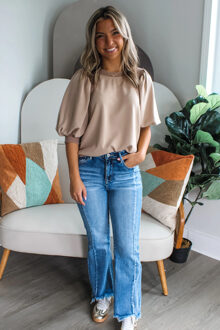 Puff Mouw Casual Blouse Bruin