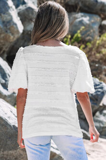 Puff Mouw Witte Geweven Top