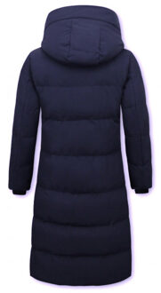 Puffer jacket lang getailleerd - maat S Blauw