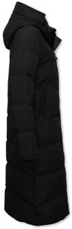 Puffer jas lang getailleerd 8606 Zwart - XS
