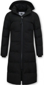 Puffer jas lang getailleerd 8606 Zwart