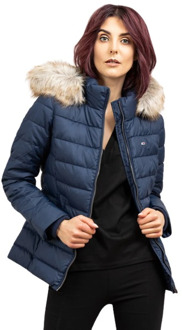 Puffer jas met donsvulling en afneembare capuchon Donkerblauw