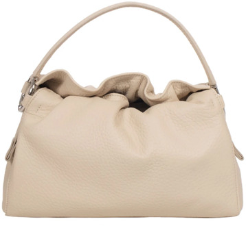 Puffy Leren Handtas met Verstelbare Schouderband Orciani , Beige , Dames - ONE Size