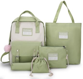 Puimentiua 5 Stk/set High School Rugzak Tassen Voor Tienermeisjes Canvas Rugzak Vrouwen Bookbags Tiener Student Schooltas leger groen