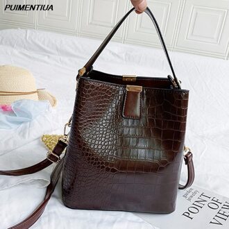 Puimentiua Retro Emmer Zakken Vrouwen Patroon Handtas Hoge Capaciteit Casual Krokodil Schouder Messenger Bags Dames Pu Portemonnee koffie