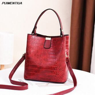 Puimentiua Retro Emmer Zakken Vrouwen Patroon Handtas Hoge Capaciteit Casual Krokodil Schouder Messenger Bags Dames Pu Portemonnee rood