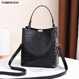 Puimentiua Retro Emmer Zakken Vrouwen Patroon Handtas Hoge Capaciteit Casual Krokodil Schouder Messenger Bags Dames Pu Portemonnee zwart