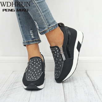 Puimentiua Sneakers 2019 Women Shoes High Black White Pink Women Sneakers For Women Outdoor Sports New Rhinestone Female Sneaker