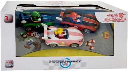 Pull & speed nintendo mario kart wii auto's 3 stuks Multikleur