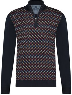 Pullover Half Zip Jaquard Rectangles Bordeaux  4XL Navy, Bordeaux