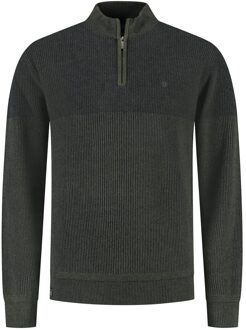 Pullover Half Zip Plated Tuck Green Moss  XL Groen