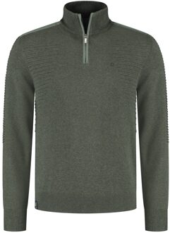 Pullover Half Zip Ribs At Side Green Moss  XL Groen