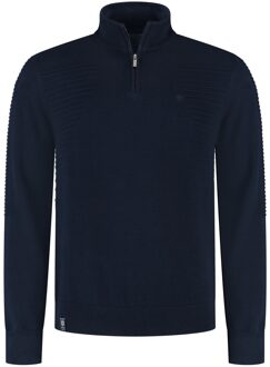 Pullover Half Zip Ribs At Side Navy  M